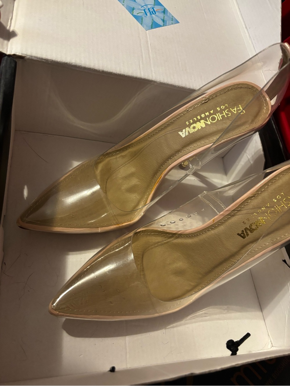 Fashion Nova Clear Pointed-Toe Pumps with Nude Trim
